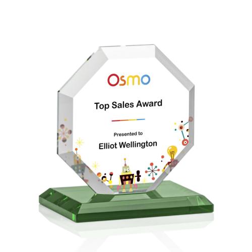 Awards and Trophies - Crystal Awards - Leyland Full Color Green Polygon Crystal Award