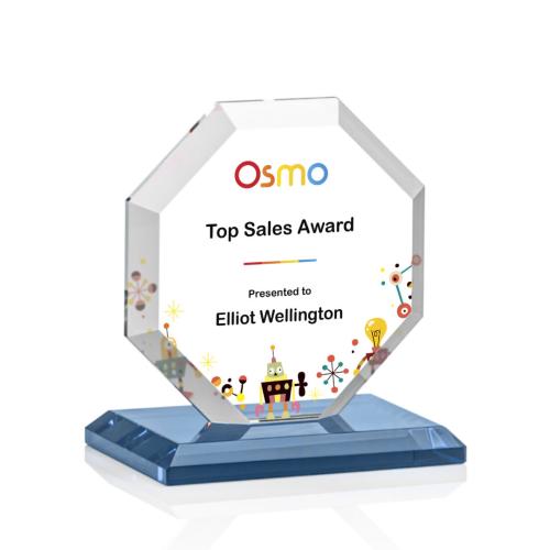 Awards and Trophies - Crystal Awards - Leyland Full Color Sky Blue Polygon Crystal Award