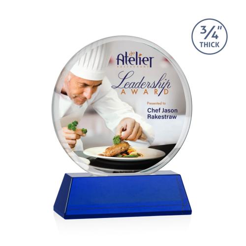 Awards and Trophies - Crystal Awards - Blackpool on Newhaven Full Color Blue Circle Crystal Award
