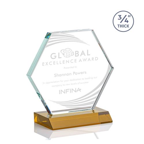 Awards and Trophies - Crystal Awards - Pickering Amber Polygon Crystal Award