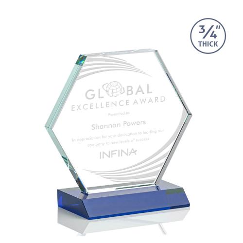 Awards and Trophies - Crystal Awards - Pickering Blue  Polygon Crystal Award