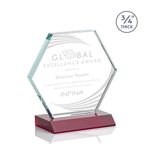 Awards and Trophies - Crystal Awards - Pickering Red Polygon Crystal Award