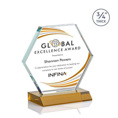 Awards and Trophies - Crystal Awards - Pickering Full Color Amber Polygon Crystal Award