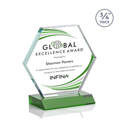 Awards and Trophies - Crystal Awards - Pickering Full Color Green Polygon Crystal Award