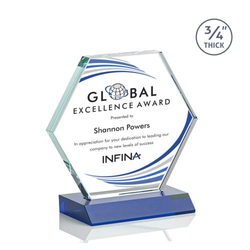 Awards and Trophies - Crystal Awards - Pickering Full Color Blue Polygon Crystal Award