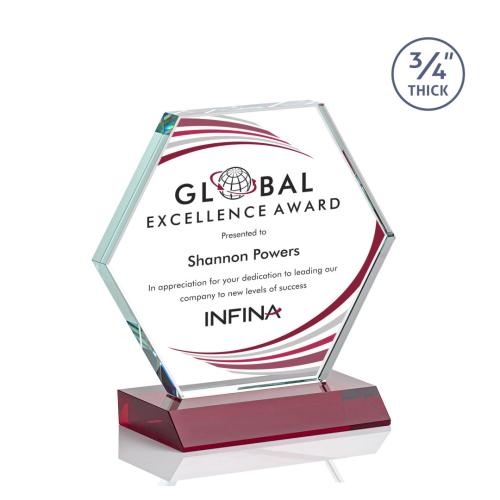 Awards and Trophies - Crystal Awards - Pickering Full Color Red Polygon Crystal Award