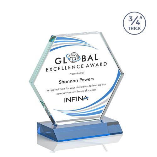 Awards and Trophies - Crystal Awards - Pickering Full Color Sky Blue Polygon Crystal Award