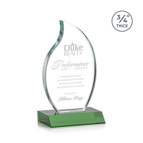 Awards and Trophies - Crystal Awards - Croydon Green  Flame Crystal Award