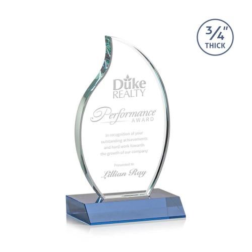 Awards and Trophies - Crystal Awards - Croydon Sky Blue Flame Crystal Award