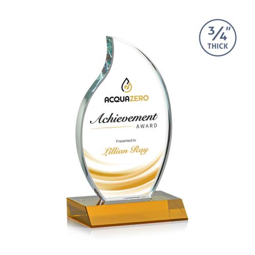 Awards and Trophies - Crystal Awards - Croydon Full Color Amber Flame Crystal Award