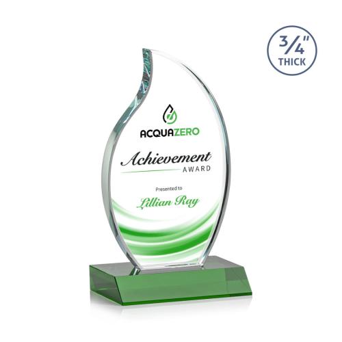 Awards and Trophies - Crystal Awards - Croydon Full Color Green Flame Crystal Award