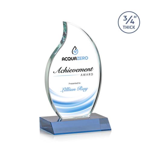 Awards and Trophies - Crystal Awards - Croydon Full Color Sky Blue Flame Crystal Award