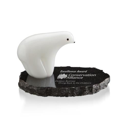 Awards and Trophies - Crystal Awards - Glass Awards - Art Glass Awards - Polar Bear Single Animals Glass Award