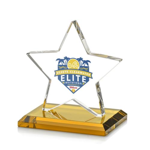 Awards and Trophies - Crystal Awards - Sudbury Full Color Amber Star Crystal Award