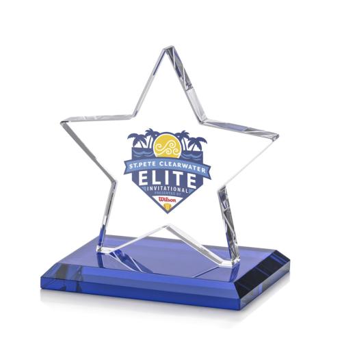 Awards and Trophies - Crystal Awards - Sudbury Full Color Blue Star Crystal Award