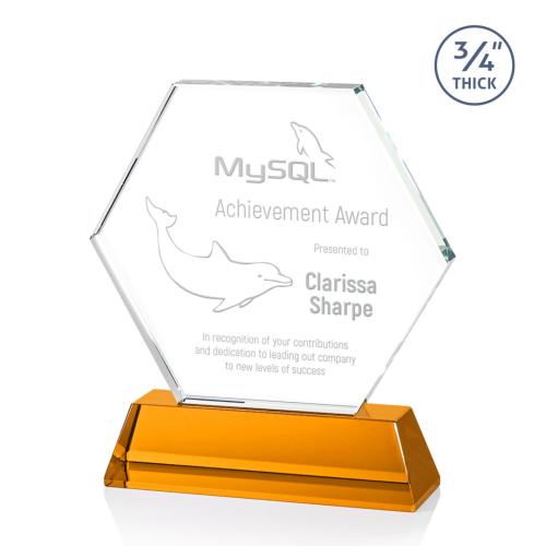 Awards and Trophies - Crystal Awards - Ralston Amber Polygon Crystal Award