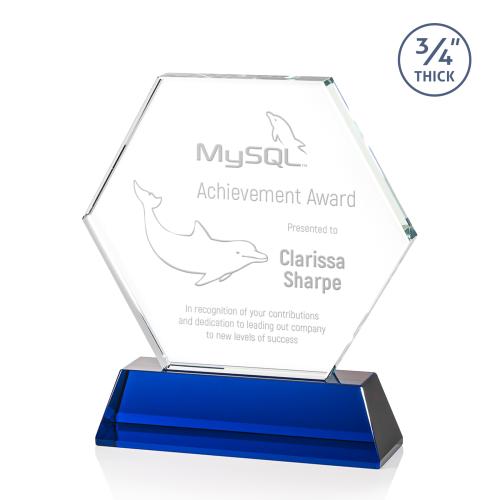 Awards and Trophies - Crystal Awards - Ralston Blue Polygon Crystal Award