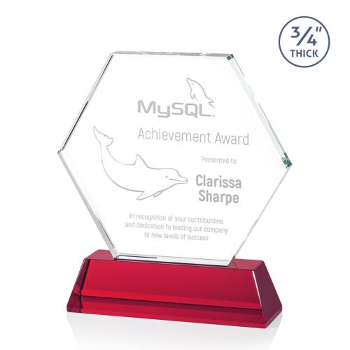 Awards and Trophies - Crystal Awards - Ralston Red Polygon Crystal Award