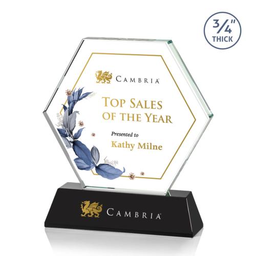 Awards and Trophies - Crystal Awards - Ralston Full Color Black Polygon Crystal Award