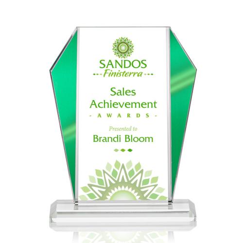 Awards and Trophies - Crystal Awards - Newbury Full Color Green Peaks Crystal Award