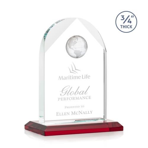 Awards and Trophies - Crystal Awards - Blake Red Globe Crystal Award