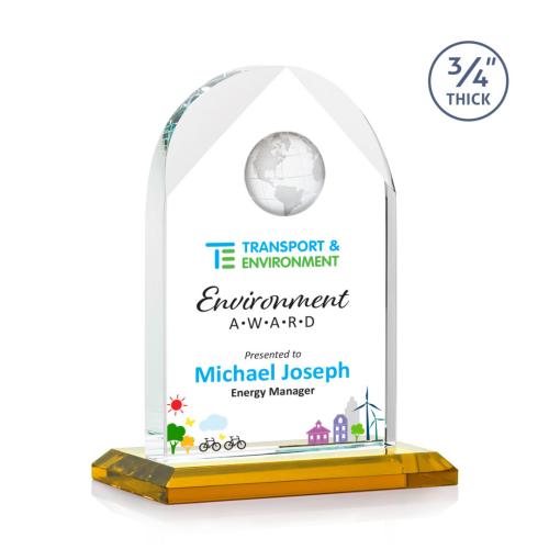 Awards and Trophies - Crystal Awards - Blake Full Color Amber Globe Crystal Award