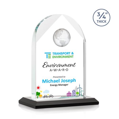 Awards and Trophies - Crystal Awards - Blake Full Color Black Globe Crystal Award