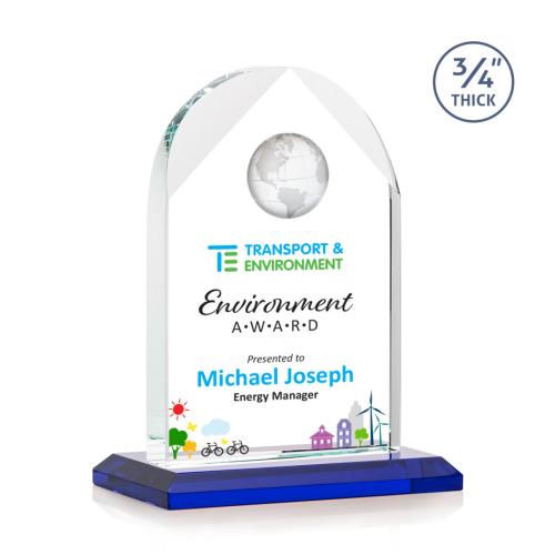 Awards and Trophies - Crystal Awards - Blake Full Color Blue Globe Crystal Award
