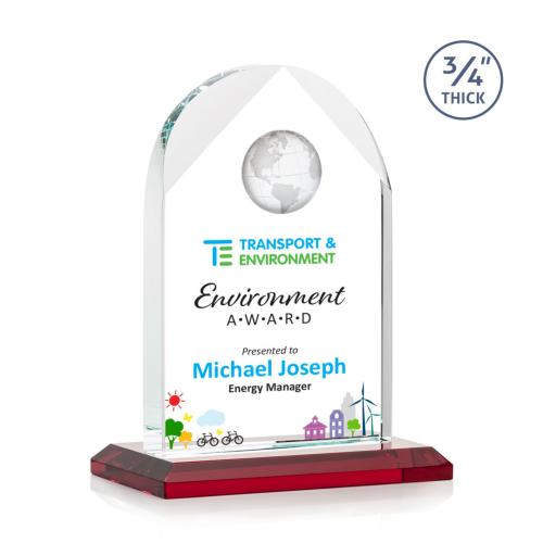 Awards and Trophies - Crystal Awards - Blake Full Color Red Globe Crystal Award