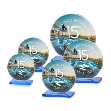 Employee Gifts - Victoria Full Color Sky Blue Circle Crystal Award