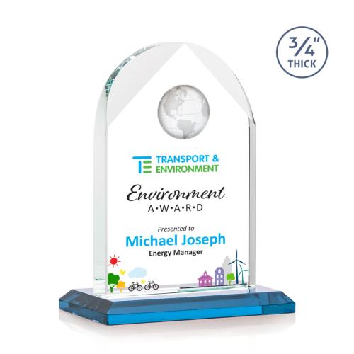 Awards and Trophies - Crystal Awards - Blake Full Color Sky Blue Globe Crystal Award