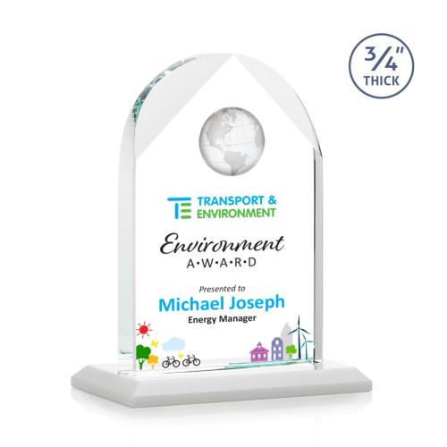 Awards and Trophies - Crystal Awards - Blake Full Color White Globe Crystal Award