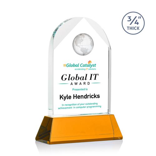 Awards and Trophies - Crystal Awards - Blake Full Color Amber on Newhaven Globe Crystal Award