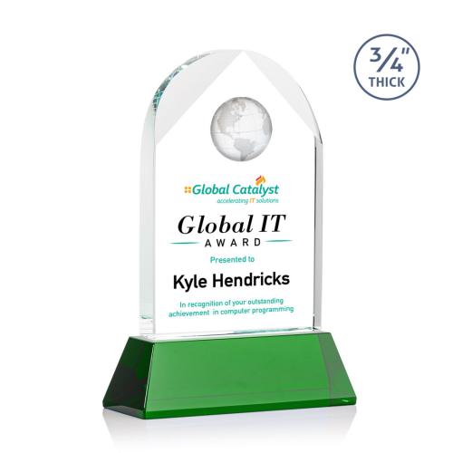 Awards and Trophies - Crystal Awards - Blake Full Color Green on Newhaven Globe Crystal Award