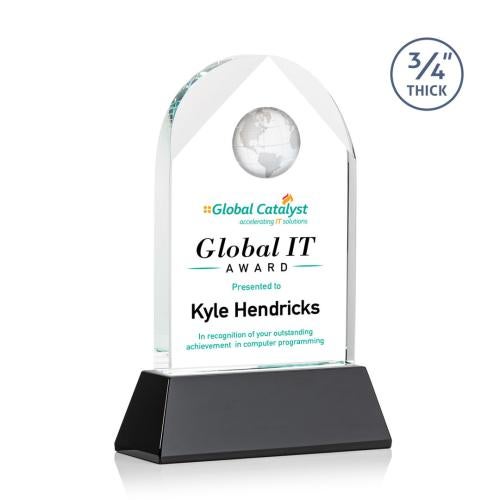 Awards and Trophies - Crystal Awards - Blake Full Color Black on Newhaven Globe Crystal Award