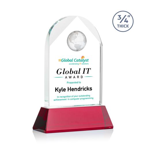 Awards and Trophies - Crystal Awards - Blake Full Color Red on Newhaven Globe Crystal Award