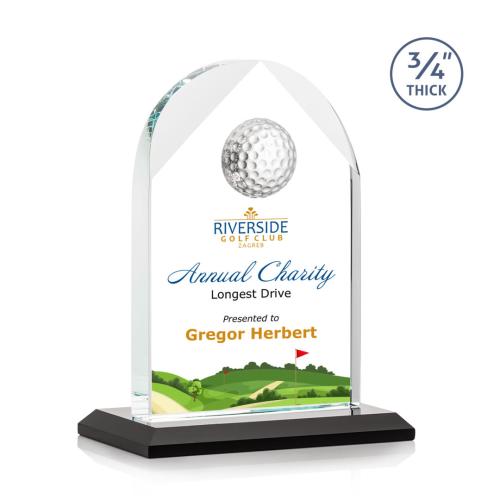 Awards and Trophies - Crystal Awards - Blake Golf Full Color Black Globe Crystal Award