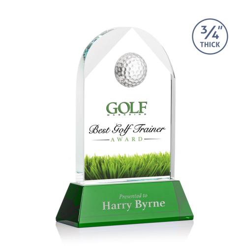Awards and Trophies - Crystal Awards - Blake Golf on Newhaven Full Color Green Globe Crystal Award
