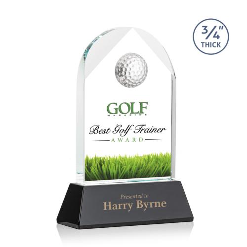 Awards and Trophies - Crystal Awards - Blake Golf on Newhaven Full Color Black Globe Crystal Award