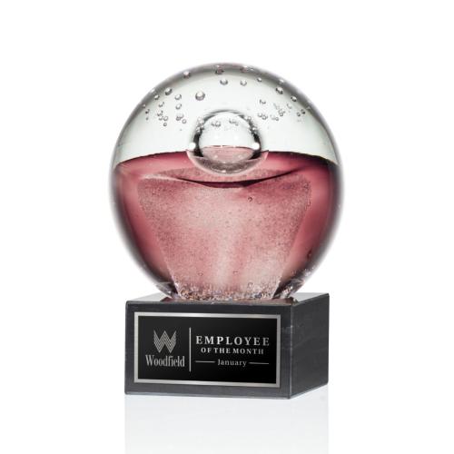 Awards and Trophies - Crystal Awards - Glass Awards - Art Glass Awards - Jupiter Globe on Square Marble Glass Award