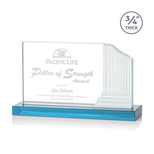 Awards and Trophies - Crystal Awards - Colliseum Sky Blue Rectangle Crystal Award