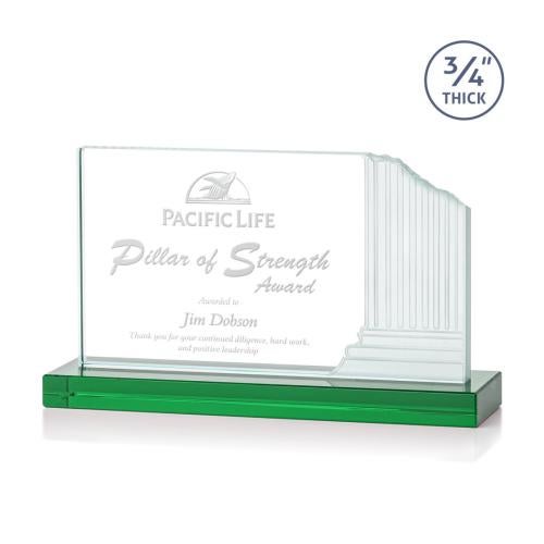 Awards and Trophies - Crystal Awards - Colliseum Green Rectangle Crystal Award