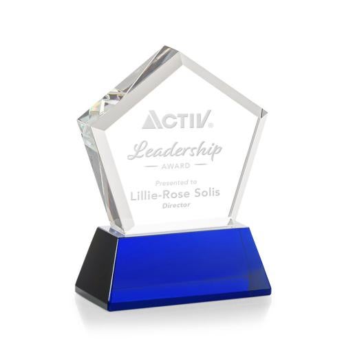 Awards and Trophies - Crystal Awards - Genosee Blue on Base Polygon Crystal Award