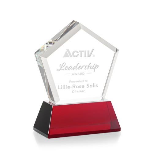 Awards and Trophies - Crystal Awards - Genosee Red on Base Polygon Crystal Award