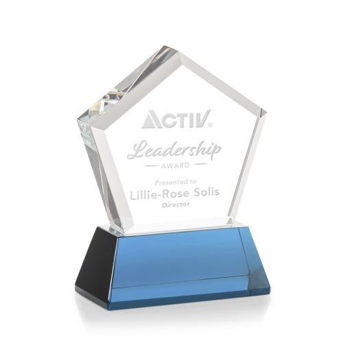 Awards and Trophies - Crystal Awards - Genosee Sky Blue on Base Polygon Crystal Award