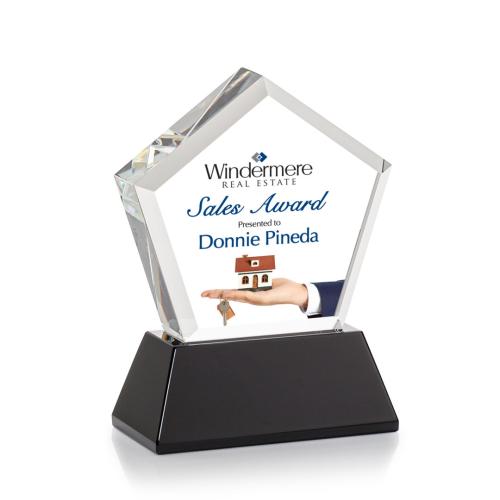 Awards and Trophies - Crystal Awards - Genosee Full Color Black on Base Polygon Crystal Award
