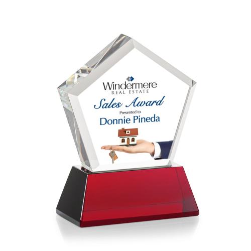 Awards and Trophies - Crystal Awards - Genosee Full Color Red on Base Polygon Crystal Award