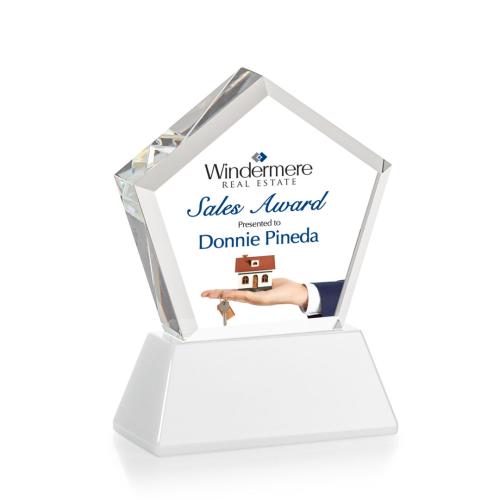 Awards and Trophies - Crystal Awards - Genosee Full Color Whiteon Base Polygon Crystal Award
