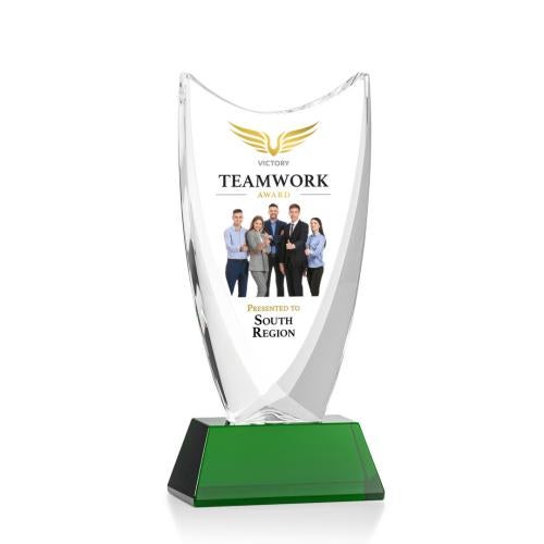 Awards and Trophies - Crystal Awards - Dawkins Full Color Green Peaks Crystal Award
