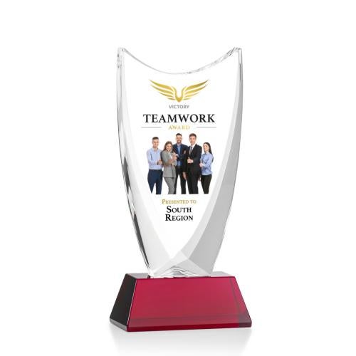 Awards and Trophies - Crystal Awards - Dawkins Full Color Red Peaks Crystal Award